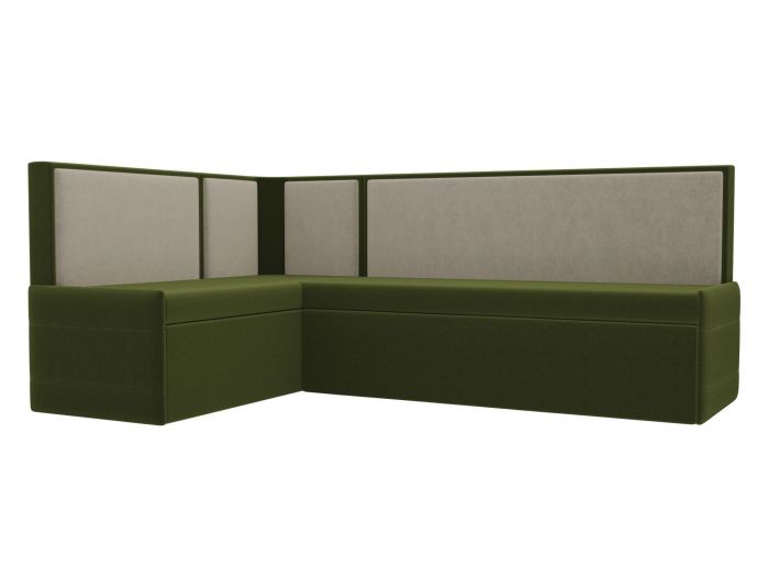 118463L Кухонный угловой диван Кристина левый угол | Микровельвет | Зеленый | Бежевый