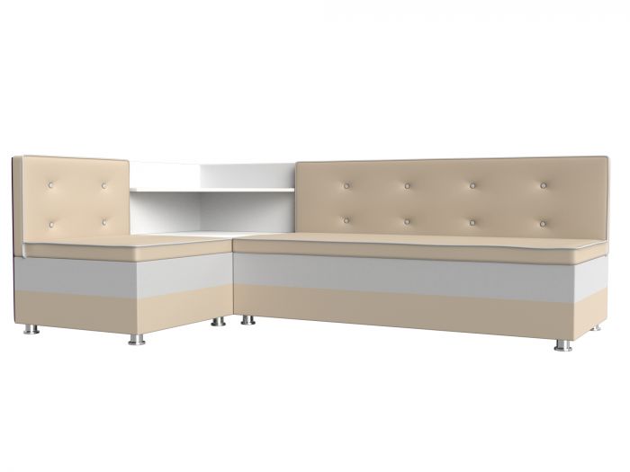 28499L Кухонный угловой диван Милан левый угол | Экокожа | Бежевый | Белый