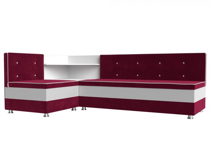 110259L Кухонный угловой диван Милан левый угол | Микровельвет | Экокожа | Бордовый | Белый