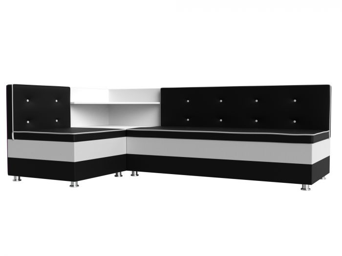 28497L Кухонный угловой диван Милан левый угол | Экокожа | Черный | Белый