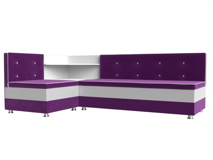 28500L Кухонный угловой диван Милан левый угол | Микровельвет | Экокожа | Фиолетовый | Белый