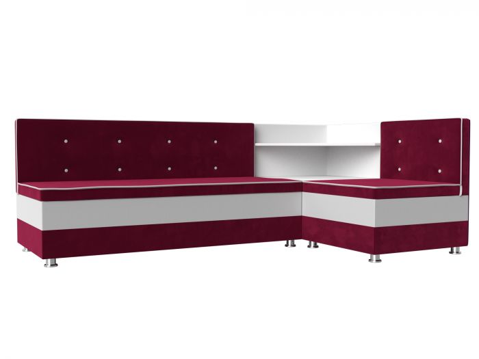 110259 Кухонный угловой диван Милан правый угол | Микровельвет | Экокожа | Бордовый | Белый