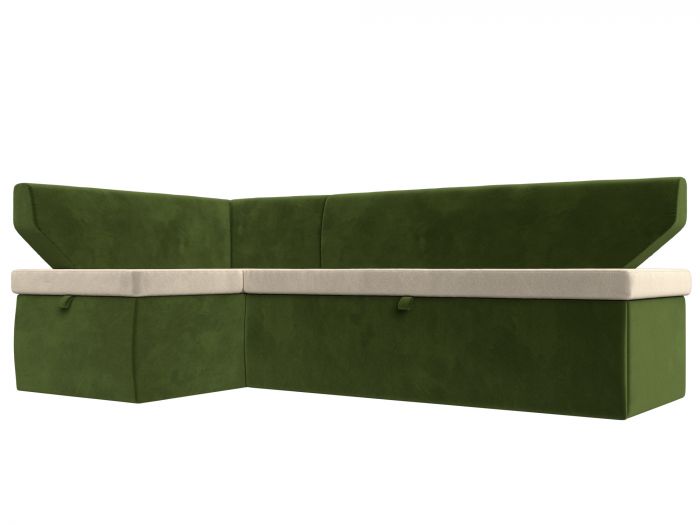 113213L Кухонный угловой диван Омура левый угол | Микровельвет | бежевый | зеленый