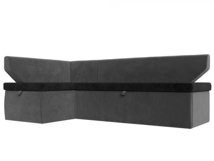 113209L Кухонный угловой диван Омура левый угол | Велюр | черный | серый