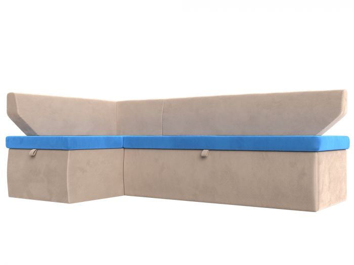 113196L Кухонный угловой диван Омура левый угол | Велюр | голубой | бежевый