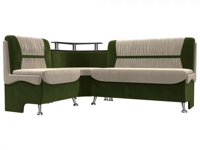 107376L Кухонный угловой диван Сидней левый угол | Микровельвет | бежевый | зеленый