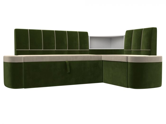 107517 Кухонный угловой диван Тефида | Микровельвет | бежевый | зеленый