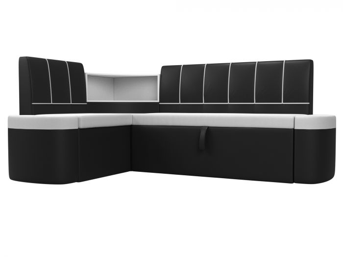 107535L Кухонный угловой диван Тефида левый угол | Экокожа | Белый | Черный