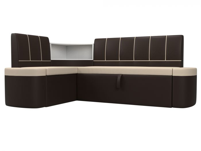 107534L Кухонный угловой диван Тефида левый угол | Экокожа | бежевый | коричневый