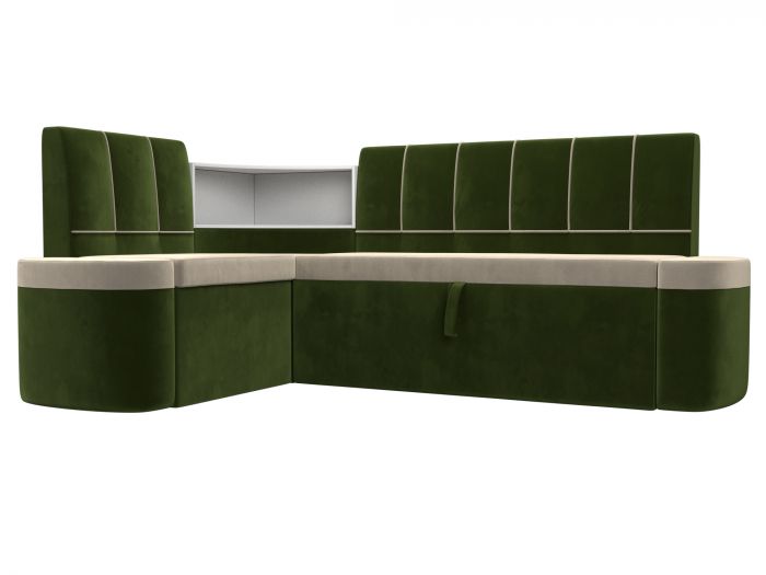 107517L Кухонный угловой диван Тефида левый угол | Микровельвет | бежевый | зеленый