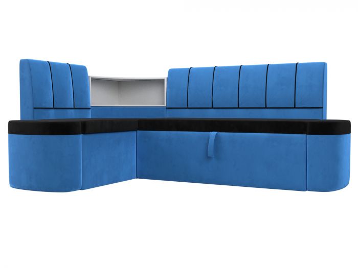 107515L Кухонный угловой диван Тефида левый угол | Велюр | черный | голубой