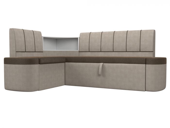 107530L Кухонный угловой диван Тефида левый угол | Рогожка | Коричневый | Бежевый