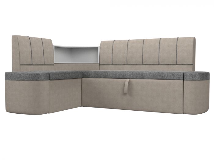 107532L Кухонный угловой диван Тефида левый угол | Рогожка | серый | бежевый