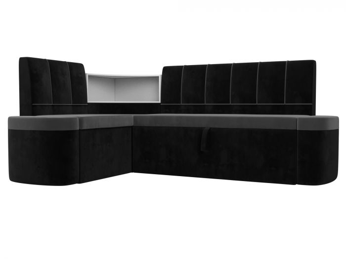 107513L Кухонный угловой диван Тефида левый угол | Велюр | Серый | черный