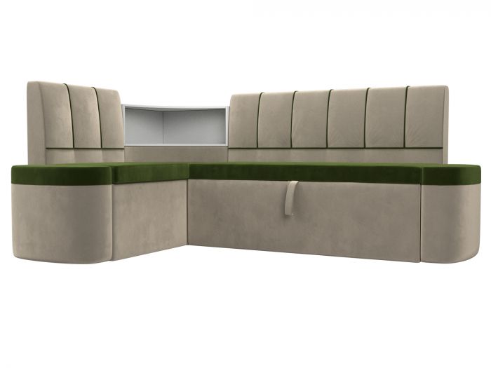 107520L Кухонный угловой диван Тефида левый угол | Микровельвет | Зеленый | Бежевый