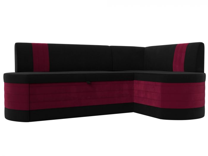 119440 Кухонный угловой диван Токио правый угол | Микровельвет | Черный | Бордовый