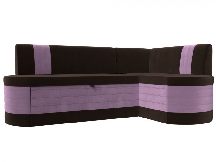 119435 Кухонный угловой диван Токио правый угол | Микровельвет | Коричневый | Сиреневый