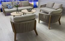 "Куршевель" диван 2-местный плетеный из роупа, каркас алюминий под дерево, цвет светло-бежевый