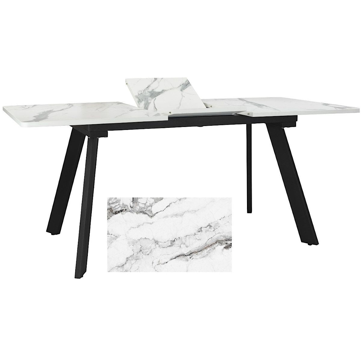 LARSEN 138X83+40 Столешница закал стекло, Мрамор 21, каркас черный Стол