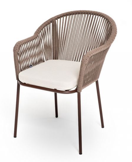 "Лион" стул плетеный из роупа, каркас алюминий светло-серый (RAL7035) шагрень, роуп серый меланж кру