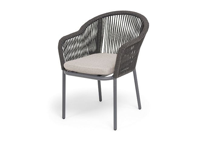 "Лион" стул плетеный из роупа, каркас алюминий темно-серый (RAL7024) муар, роуп темно-серый круглый,