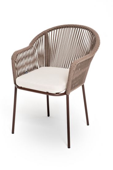 "Лион" стул плетеный из роупа, каркас из стали коричневый (RAL8016) муар, роуп коричневый круглый, т