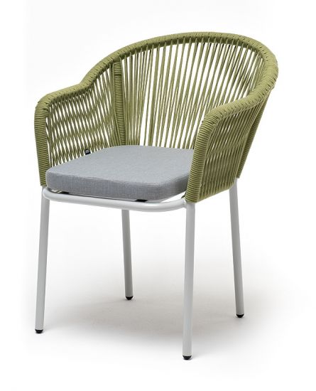 "Лион" стул плетеный из роупа, каркас из стали светло-серый (RAL7035) шагрень, роуп салатовый меланж