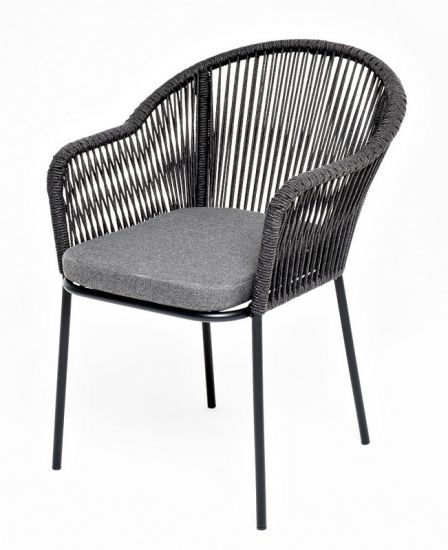 "Лион" стул плетеный из роупа, каркас из стали темно-серый (RAL7024) муар, роуп темно-серый круглый,