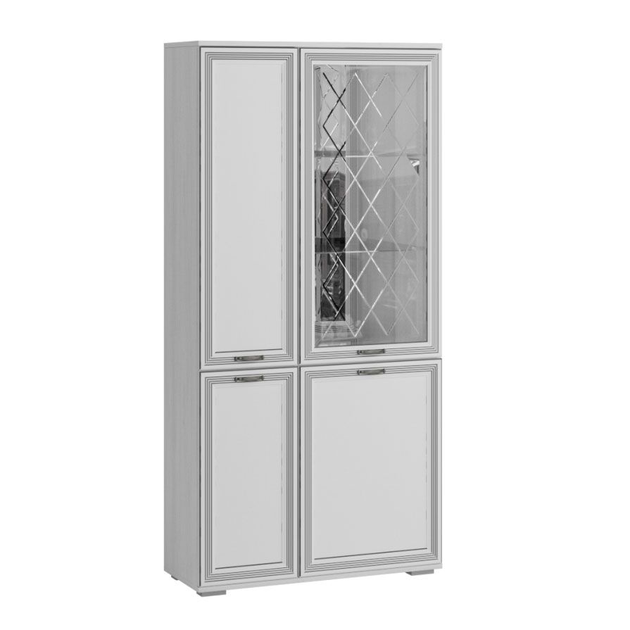 "Ливорно" Шкаф с полками и витриной ЛШ-6 ясень анкор светлый патина серебро