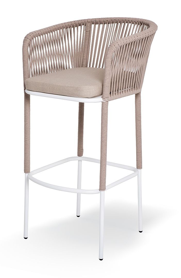 "Марсель" стул барный плетеный из роупа, каркас из стали светло-серый (RAL7035) муар, роуп светло-се