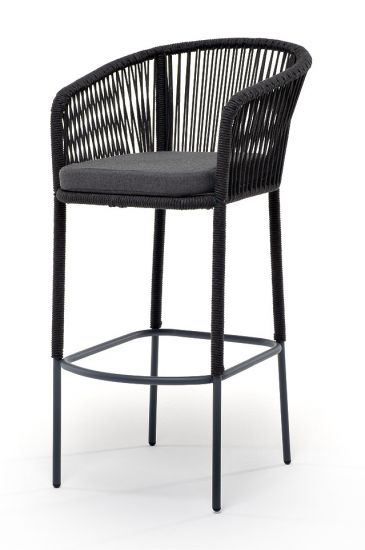 "Марсель" стул барный плетеный из роупа, каркас из стали темно-серый (RAL7024) муар, роуп темно-серы