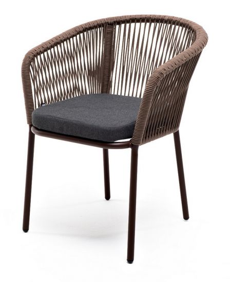 "Марсель" стул плетеный из роупа, каркас алюминий коричневый (RAL8016) муар, роуп коричневый круглый