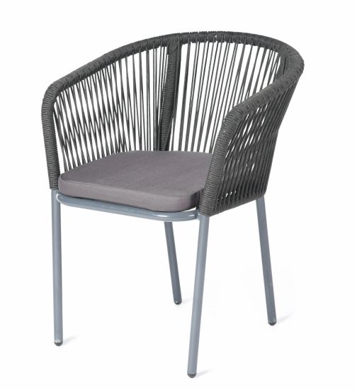 "Марсель" стул плетеный из роупа, каркас алюминий серый (RAL7022) шагрень, роуп коричневый круглый,
