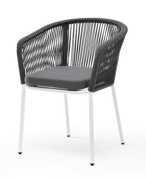 "Марсель" стул плетеный из роупа, основание дуб, роуп коричневый круглый, ткань темно-серая 027