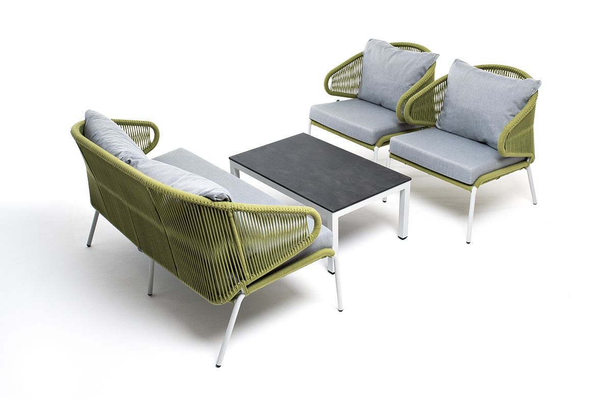 "Милан" лаунж-зона 4-местная плетеная из роупа (веревки), каркас алюминиевый светло-серый, роуп сала
