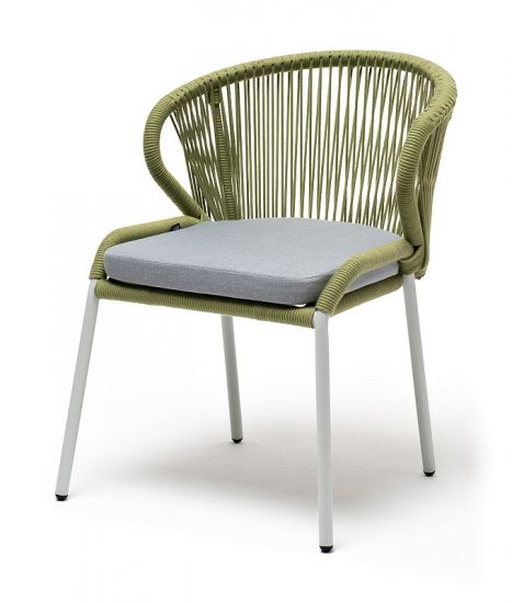 "Милан" стул плетеный из роупа, каркас алюминий светло-серый (RAL7035) шагрень, роуп салатовый мелан