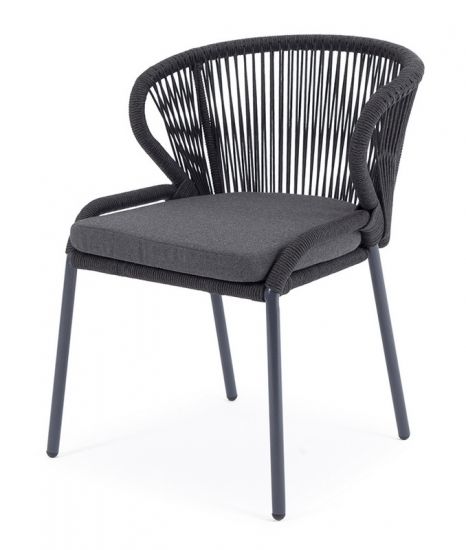 "Милан" стул плетеный из роупа, каркас алюминий темно-серый (RAL7024) муар, роуп темно-серый круглый