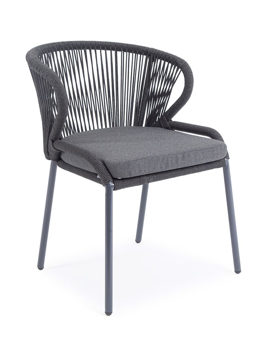 "Милан" стул плетеный из роупа, каркас алюминий темно-серый (RAL7024) муар, роуп темно-серый круглый