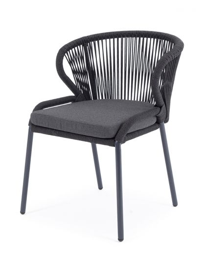 "Милан" стул плетеный из роупа, каркас алюминий темно-серый (RAL7024) шагрень, роуп темно-серый круг