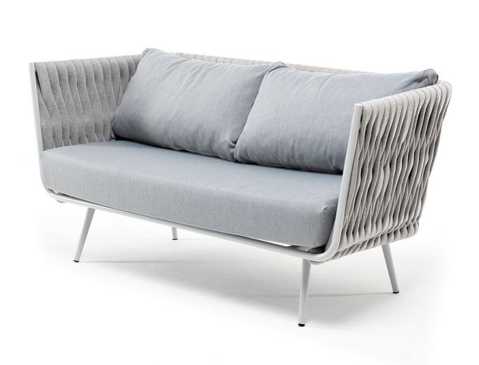 "Монако" диван 2-местный плетеный из роупа, каркас алюминий светло-серый (RAL7035) муар, роуп светло