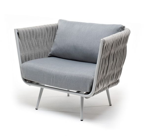 "Монако" кресло из роупа, каркас алюминий светло-серый, роуп светло-серый, ткань светло-серая
