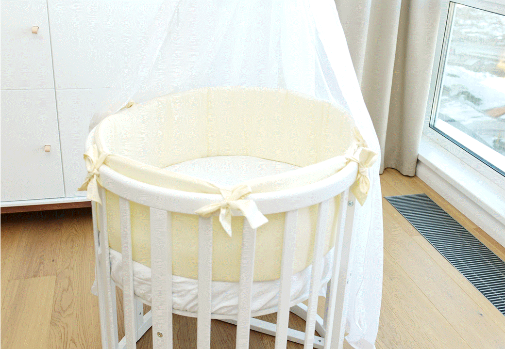 Мягкие бортики для кроватки Ellipsebed (молочный, сатин)