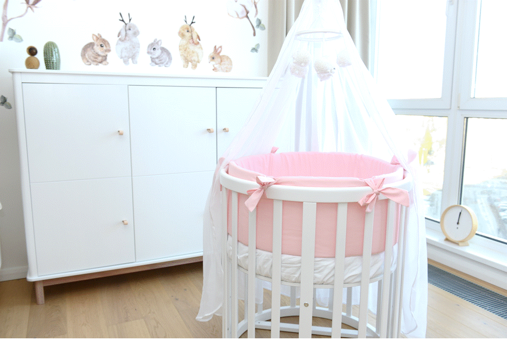 Мягкие бортики для кроватки Ellipsebed (розовый, сатин) - 3