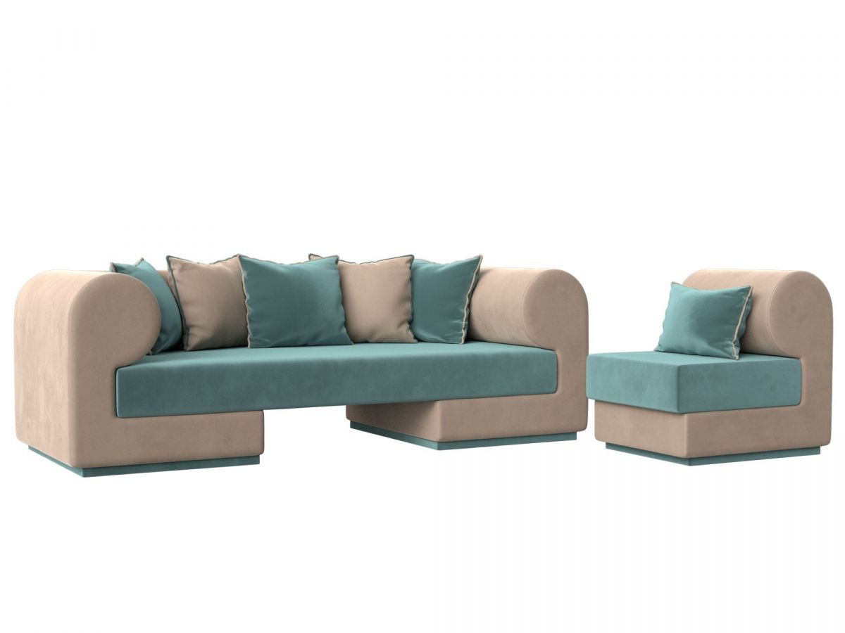 116464 Набор Кипр-2 (диван, кресло) | велюр | бирюзовый, бежевый