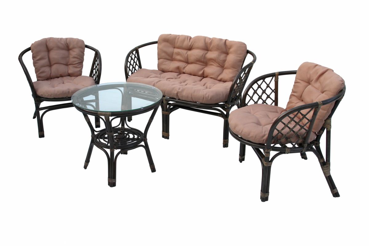 Набор мебели Багамы арт.CV-B01C коричневый, бежевый (диван+2кресла+стол (2 уп.), каркас коричн., по