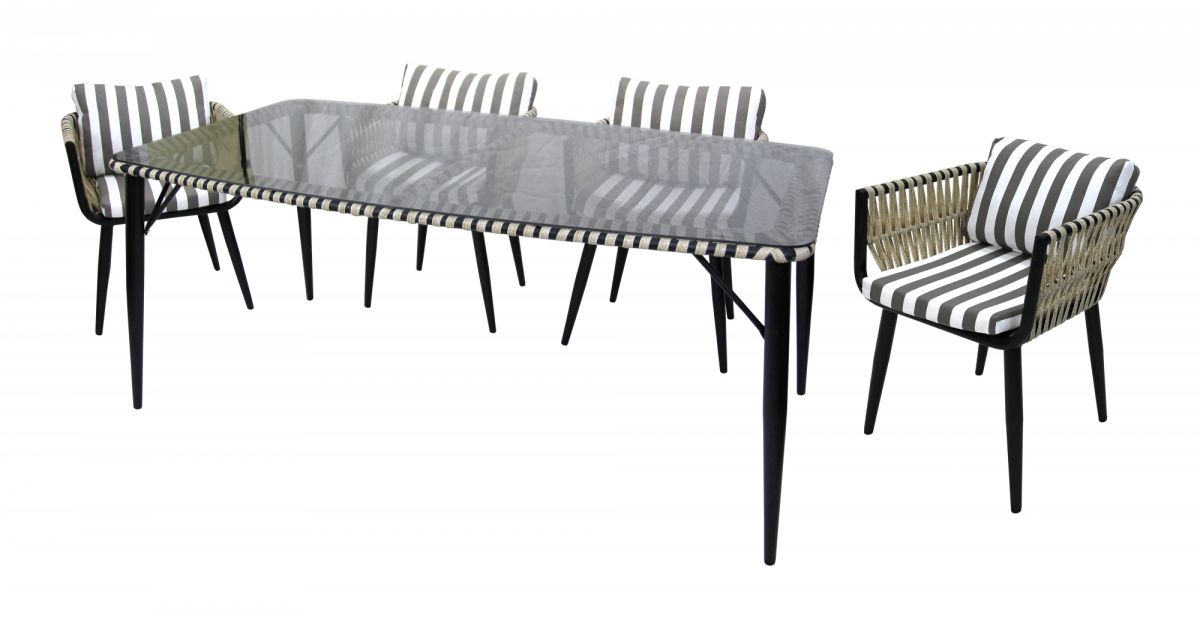 Набор мебели Монте-Карло арт.MK-MT001,MK-MT005-2024 бежевый, (4 кресла+стол 180х100см, каркас черн