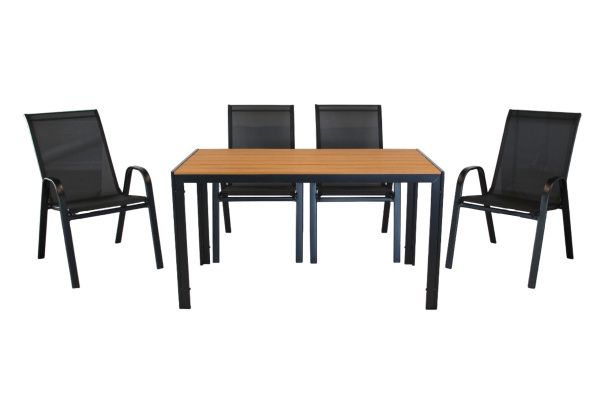 Набор мебели Сан-Ремо 2 арт.GS032, SC-074 черный, (4 кресла штаб.+стол 130х70см, стол поливуд, сту