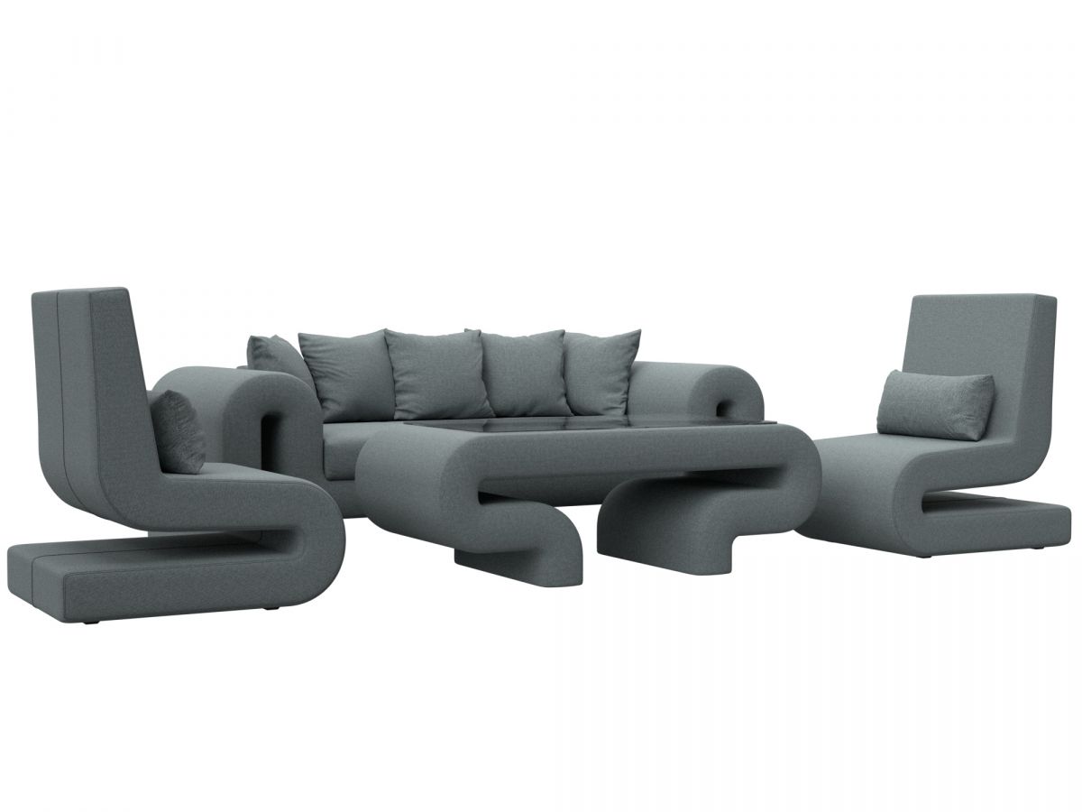 125330 Набор Волна-2 (стол, диван, 2 кресла) | рогожка | амур серый