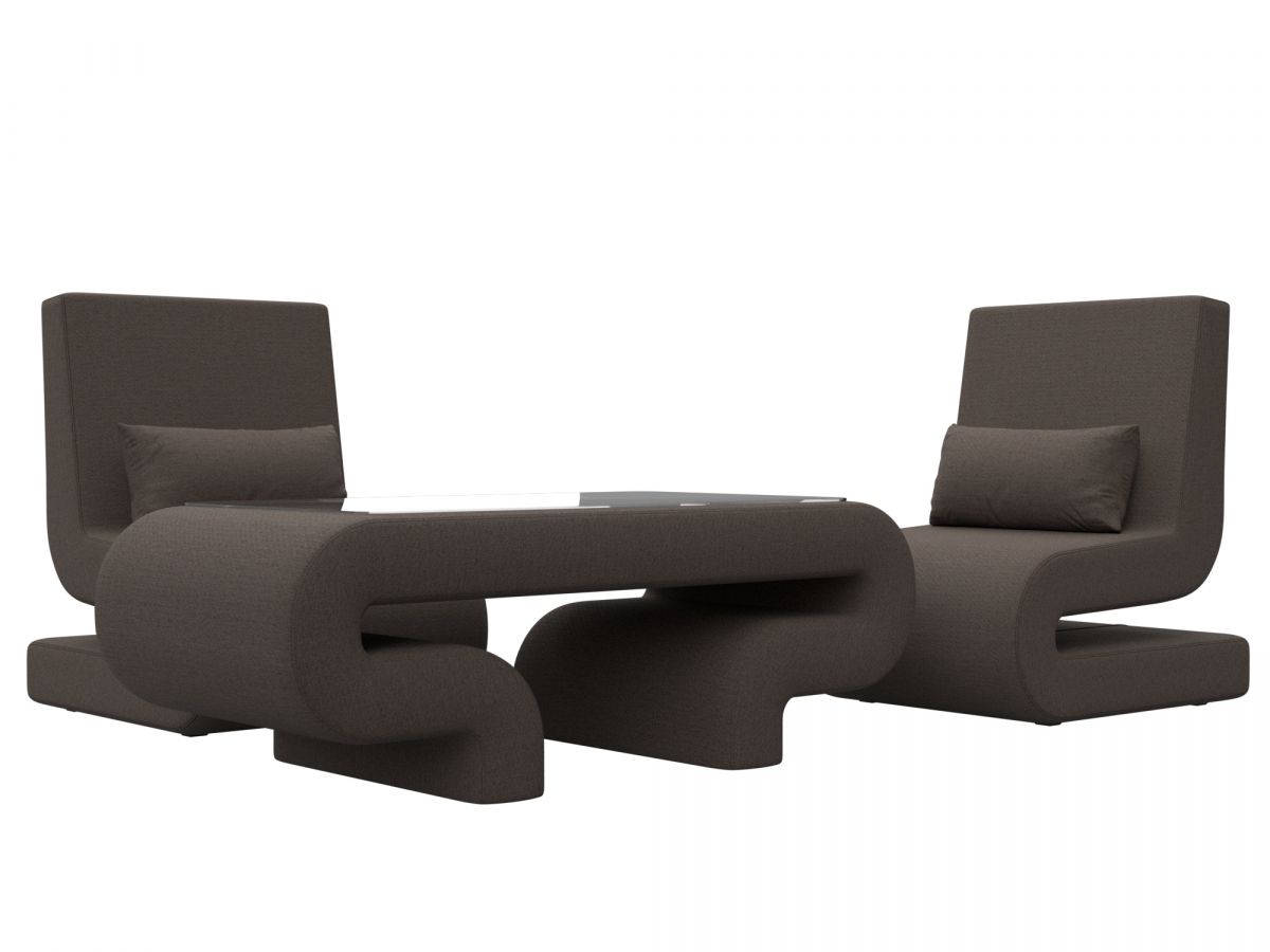 125332 Набор Волна-3 (стол, 2 кресла) | рогожка | амур коричневый