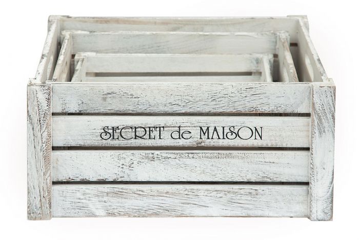 Набор ящиков Secret De Maison CIBOIRE ( mod. HX16-832 S-3 ) paulownia, мдф, 38x28x20см - 33x23x18см - 28x18x15см, Античный белый